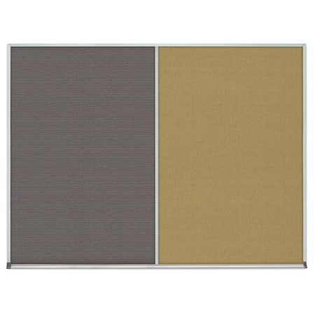United Visual Products Double Door Radius Corkboard, 48"x36", Bla UV7003RC-BLACK-BUFF